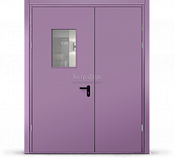 Противопожарная дверь с автоматически выпадающим порогом и стеклом