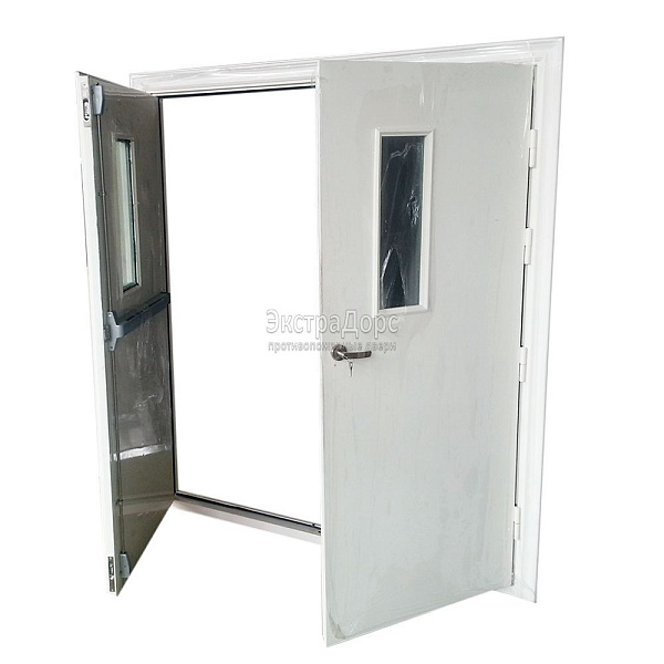 Двухстворчатая огнестойкая дверь EIW 60 двупольная стальная со стеклом во Фрязино  купить