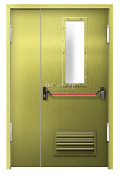 Противопожарная дверь EI 60 дымогазонепроницаемая стальная со стеклом, антипаникой и решеткой во Фрязино  купить